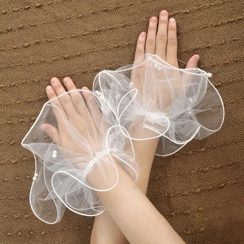 RUSTAMM pearl Lace Mesh hand Sleeves Cuffs Elastic Bracelet Elegant Party Bride Wedding Women Girls Gloves Accessories - Image 2